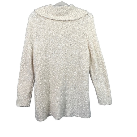 Chico's Cowl Pullover Sweater Cream with Gold Metallic Threading Size Large - Picture 2 of 8